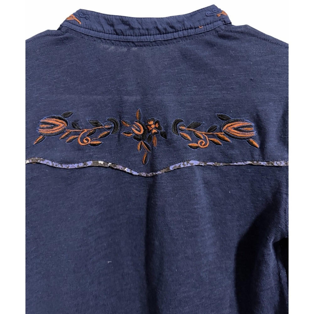 Free People Sundance Kid Embroidered Western Henley Top Navy Women's Size XS - Picture 4 of 12